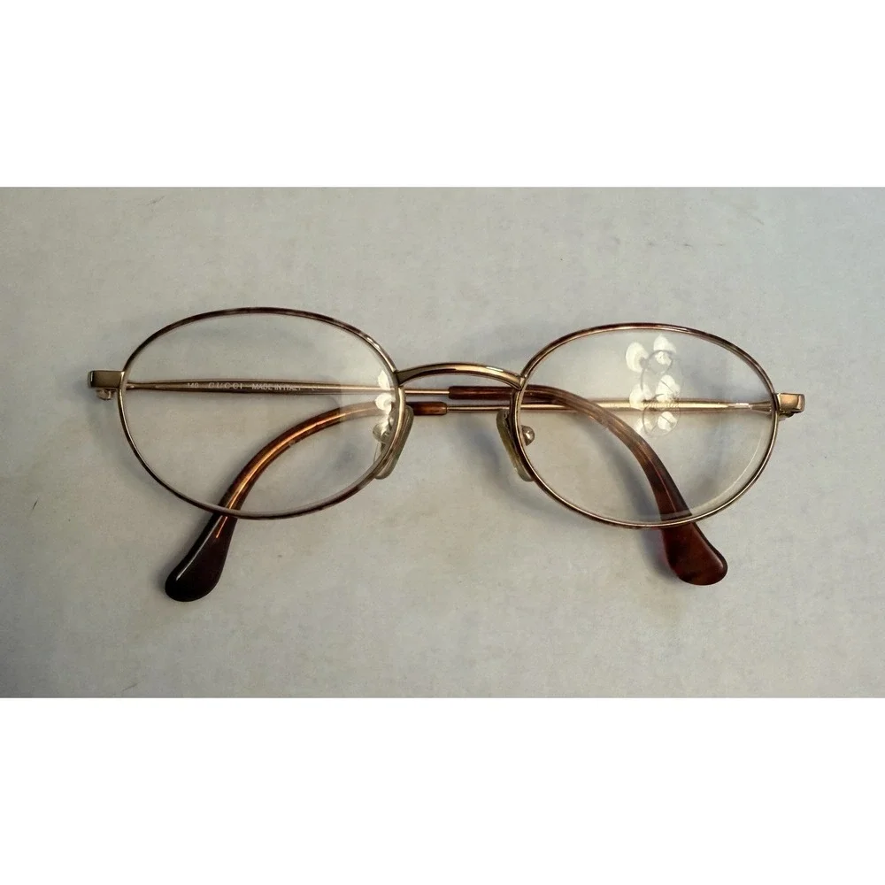 Gucci Vintage GG 1270 RZ8 Brown Tortoise Gold Circular Oval Eyeglass Frames Logo